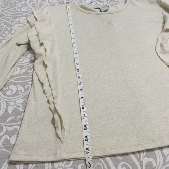American Rag Cie Sweater Women Large Oatmeal Round Neck Ruffle Casual Boho Comfy - Picture 6 of 6